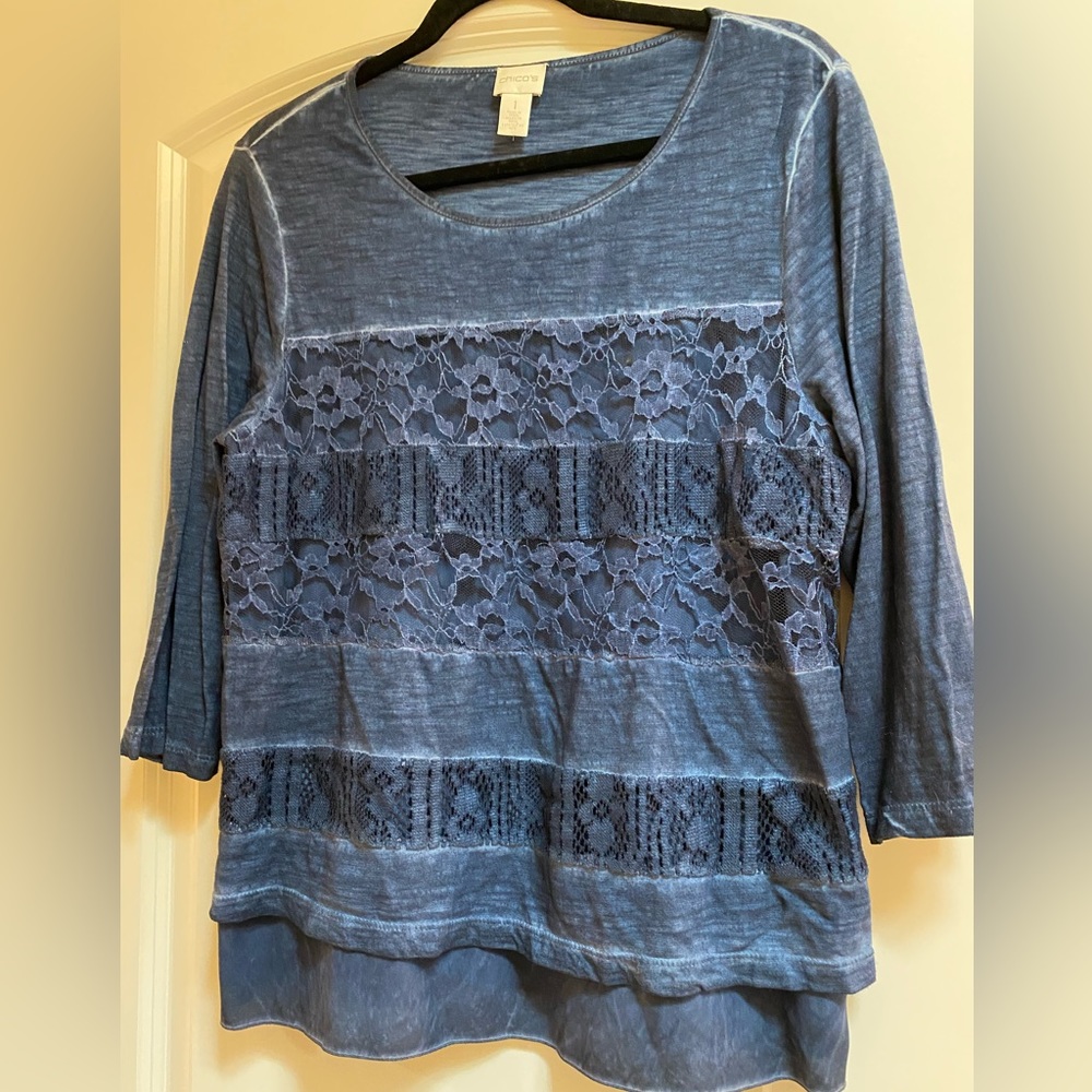 Chico’s Blue long sleeve ruffled shirt - Size 6/8